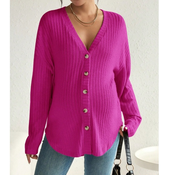 Maternity Soft Knit Button down loose Fit Long sleeve Top - Picture 2 of 7